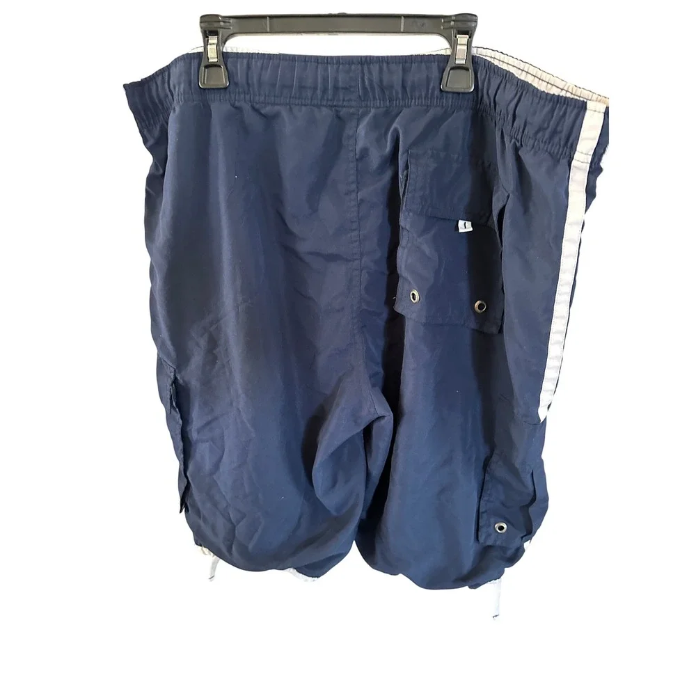 U.S. Polo Assn Swim Trunks Navy Blue White Stripe Cargo Pocket‎ Mens Large